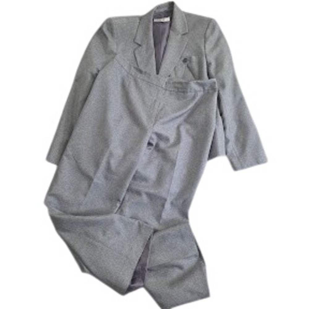 Le Suit Petite 12P Gray Pant Suit Set 2 Piece Blazer Trousers Career Office Wear